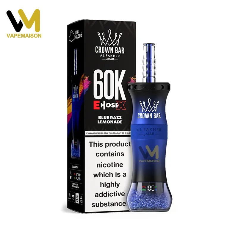 Al Fakher 60K Puffs Crown Bar E-Hose X, saveur Blue Razz Lemonade - Cigarette électronique jetable de 60 000 bouffées