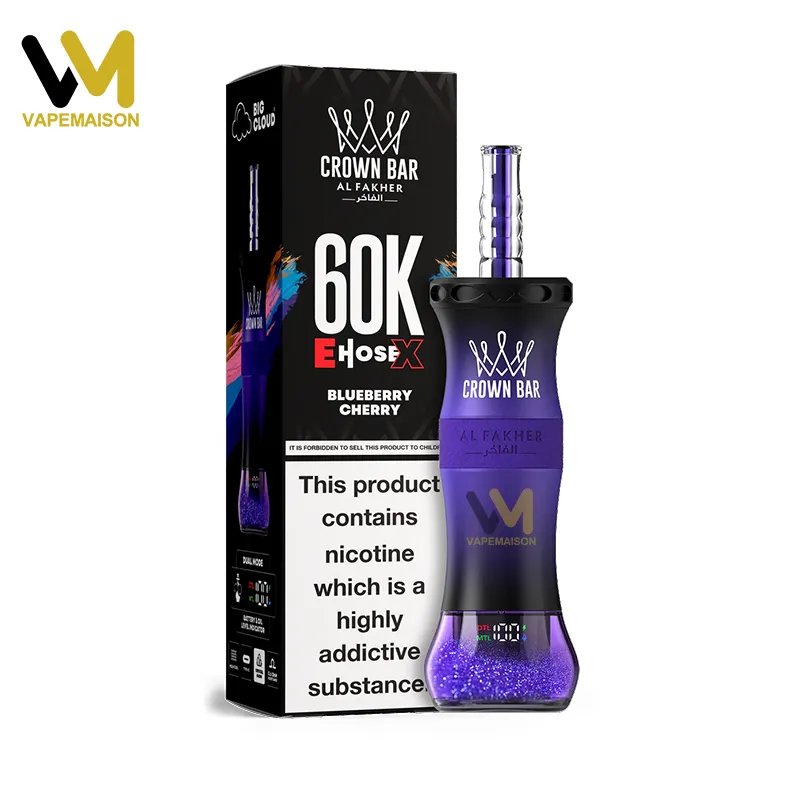 Al Fakher 60K Puffs Crown Bar E-Hose X, saveur myrtille-cerise - Cigarette électronique jetable de 60 000 bouffées