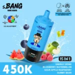 Bang Leader 450 000 bouffées – Boisson énergisante aux saveurs de myrtille, pastèque, pomme acidulée, framboise et oursons en gélatine