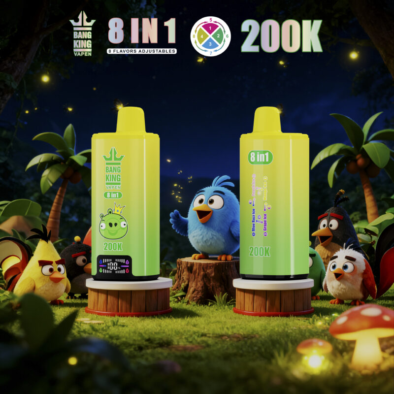 Bang King 200 000 bouffées 8-en-1 : saveurs Blue Razz, pêche glacée, raisin glacé, mangue glacée – 100vaping