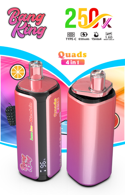 Bang King 250 000 bouffées 4-en-1 Citron-citron vert, Pastèque, Glace, Glace noire, Fruit du dragon, Fraise, Love 66 - 100vaping