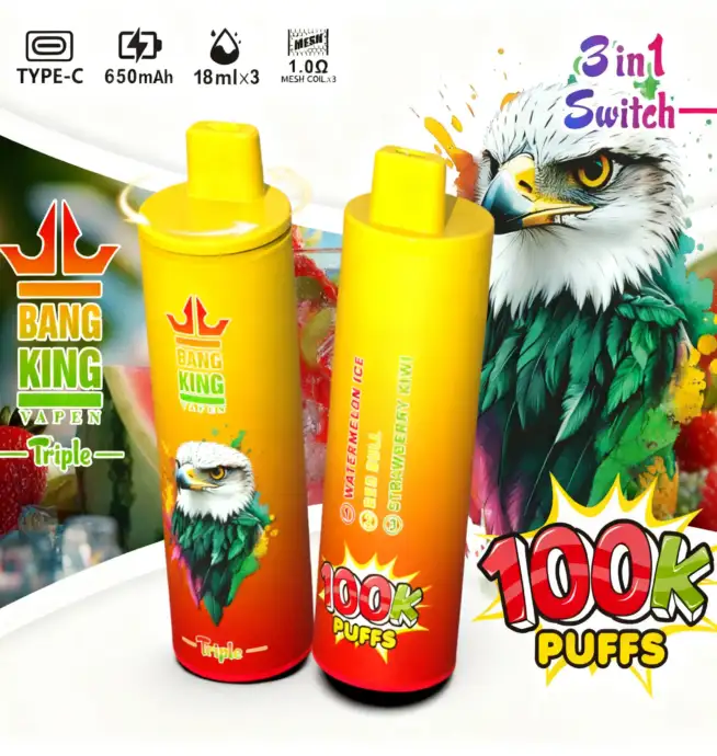 Cigarette électronique jetable Bang King Triple 100 000 bouffées aux saveurs pastèque, Red Bull, fraise et kiwi - 100vaping