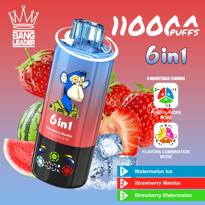 Bang Leader 110 000 bouffées 6-en-1 : Pastèque glacée, Fraise Mamba, Fraise-Pastèque - 100vaping