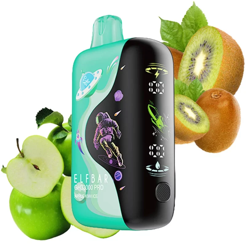 ELF BAR GH33000 – Cigarette électronique jetable 33 000 bouffées, saveur Pomme-Kiwi glacée – 100vaping