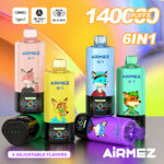 Airmez FOX 6 en 1, 140 000 bouffées, saveur n° 3 : Dragonfruit Ice, Fruity Fusion, Framboise-Pastèque