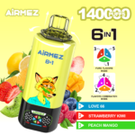 Airmez FOX 6 en 1, 140 000 bouffées, arômes n° 7 : Fraise glacée, Limonade rose, Bingo Crush