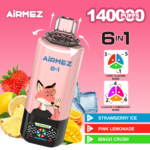 Airmez FOX 6 en 1, 140 000 bouffées, saveur n° 9 : fraise-pastèque, triple melon, Blue Razz Ice
