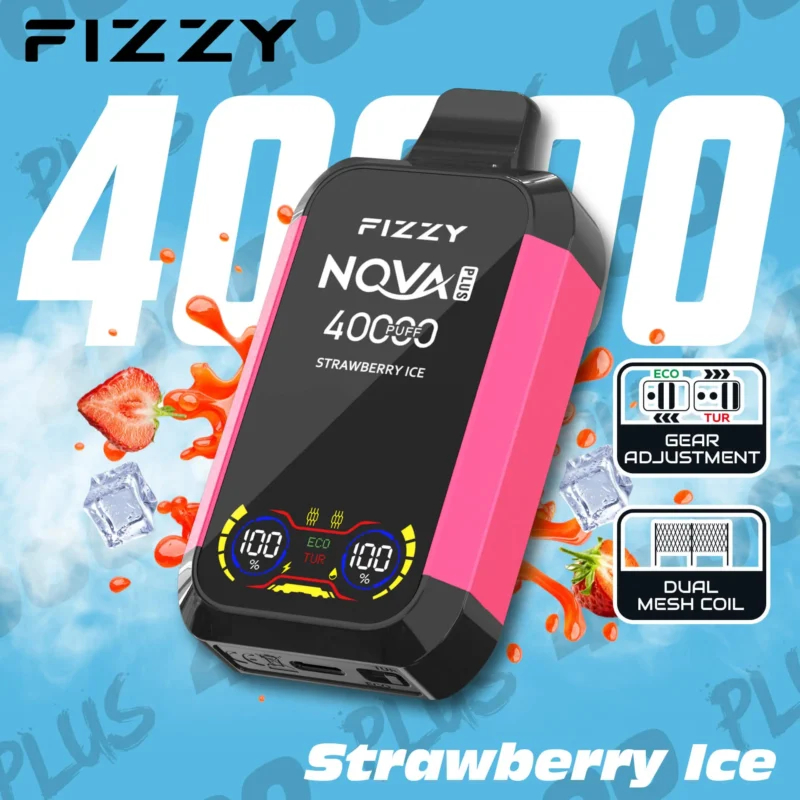 Vape jetable Fizzy Nova Plus 40 000 bouffées, saveur fraise glacée - 100vaping