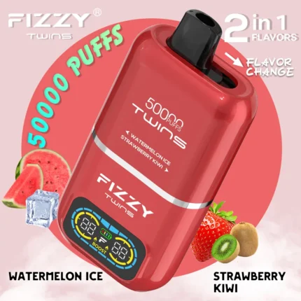 Fizzy Twins 50 000 bouffées (50K) - Vape jetable aux saveurs pastèque glacée et fraise-kiwi - 100vaping