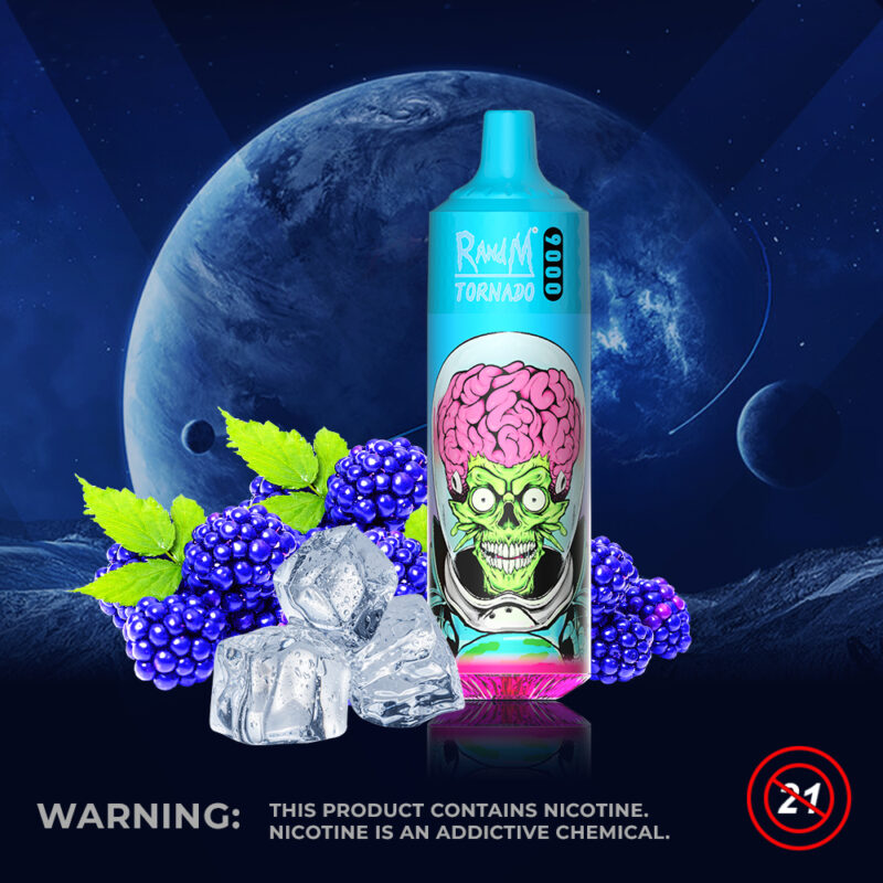 Vape jetable RandM Tornado 9000 bouffées, saveur Blue Razz Ice - 100vaping
