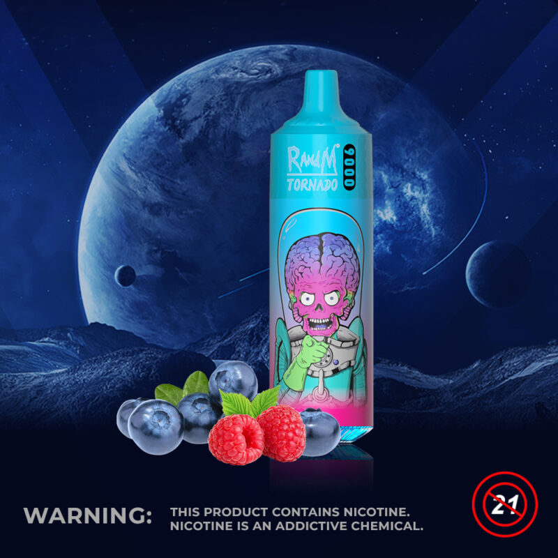 Vape jetable RandM Tornado 9000 bouffées, saveur myrtille-framboise - 100vaping