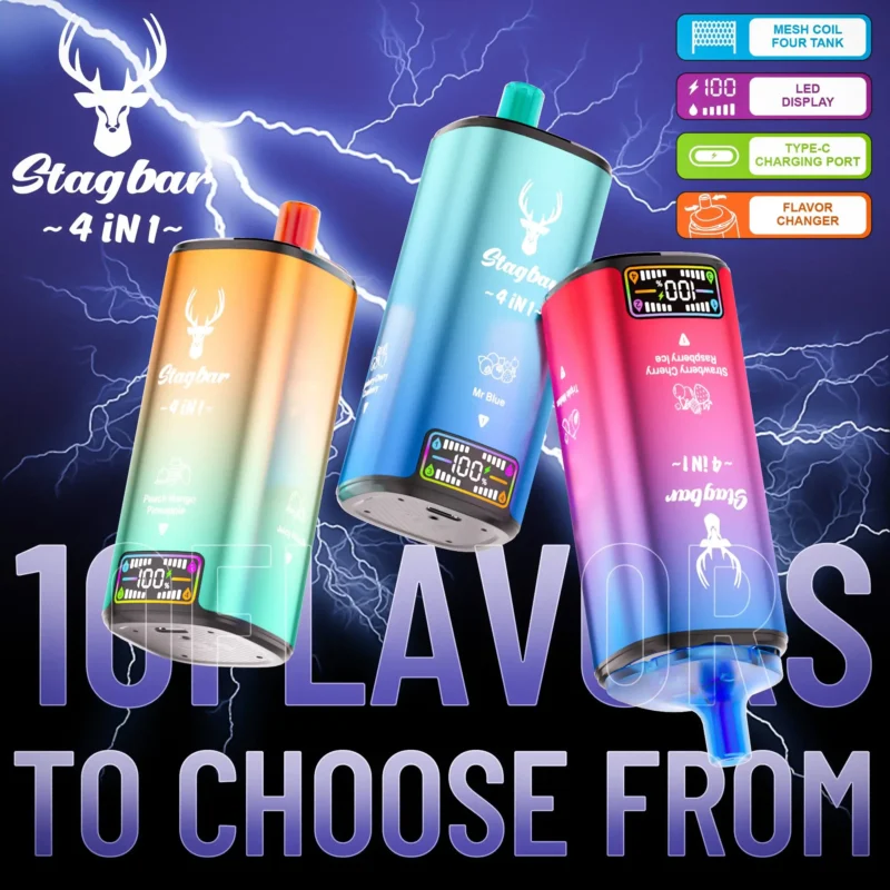 Stag Bar 4-en-1, cigarette électronique jetable 80 000 bouffées - 100vaping