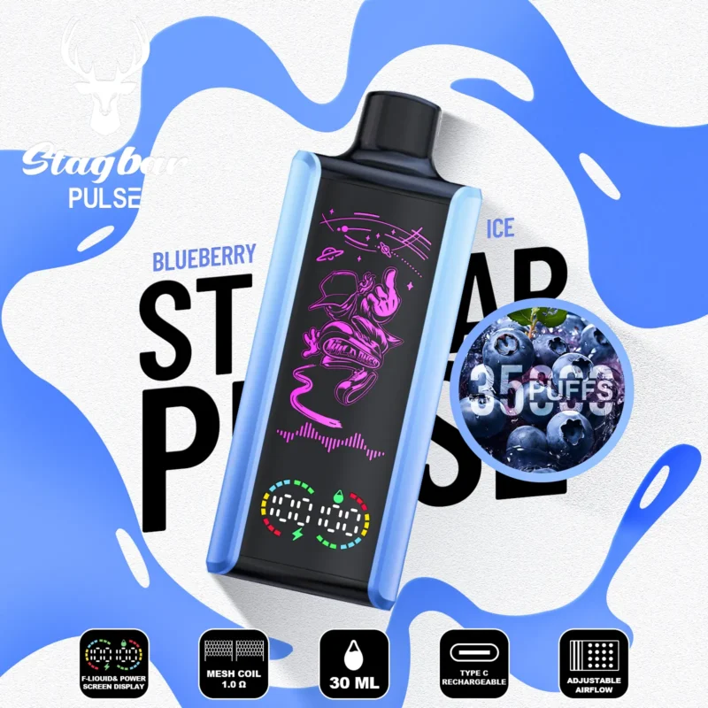 Cigarette électronique jetable Stag Bar Pulse 35 000 bouffées, saveur myrtille glacée - 100vaping
