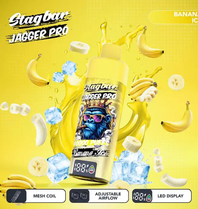 Cigarette électronique jetable Stagbar Jagger Pro 40 000 bouffées, saveur banane glacée - 100vaping