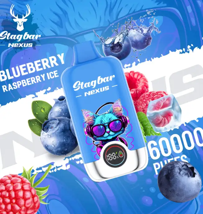 Vape jetable Stagbar Nexus 60 000 bouffées, saveur myrtille-framboise glacée - 100vaping