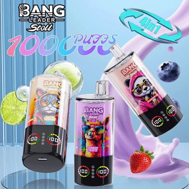 Bang Leader Stoll – Cigarette électronique jetable 100 000 bouffées, 4 saveurs en 1, écran LED – Fiche produit
