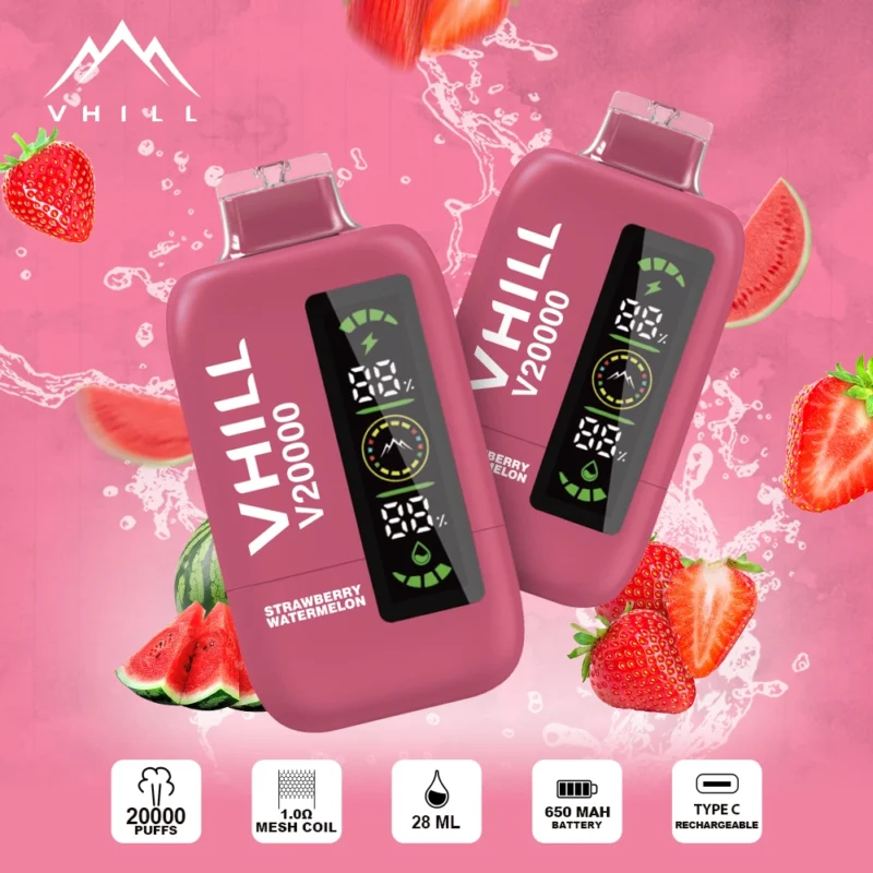 VHILL 20 000 bouffées – Cigarette électronique jetable à la fraise et à la pastèque