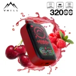 VHILL 32 000 bouffées – Vape jetable plein écran aux arômes de cerise et de framboise glacée