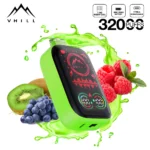 VHILL 32 000 bouffées – Cigarette électronique jetable à écran intégral aux saveurs de kiwi, fruit de la passion et goyave