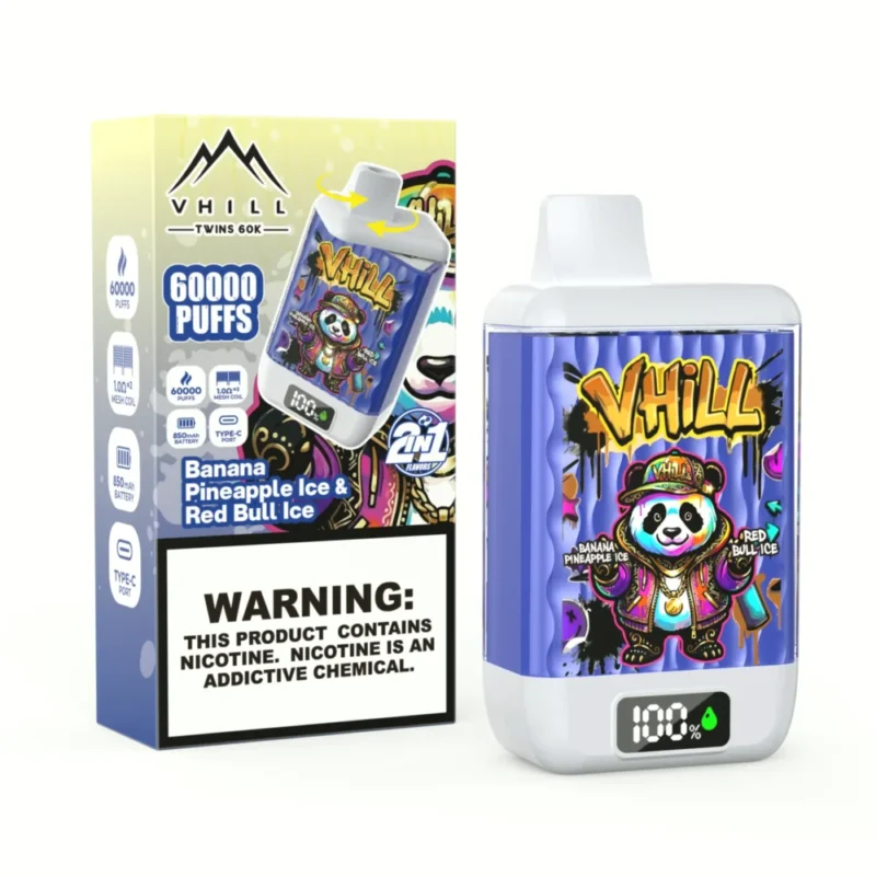 VHILL TWINS 60 000 bouffées – Banane, Ananas, Glace, Red Bull Glace – Cigarette électronique jetable