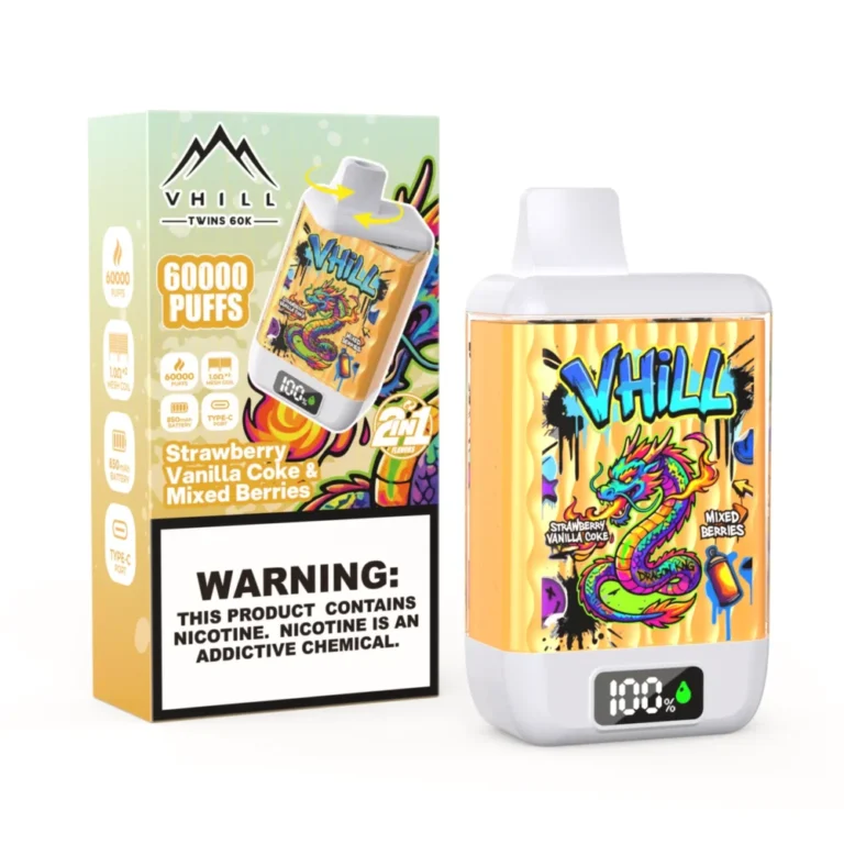 VHILL TWINS 60 000 bouffées – Fraise, vanille, Coca-Cola, mélange de baies – Cigarette électronique jetable